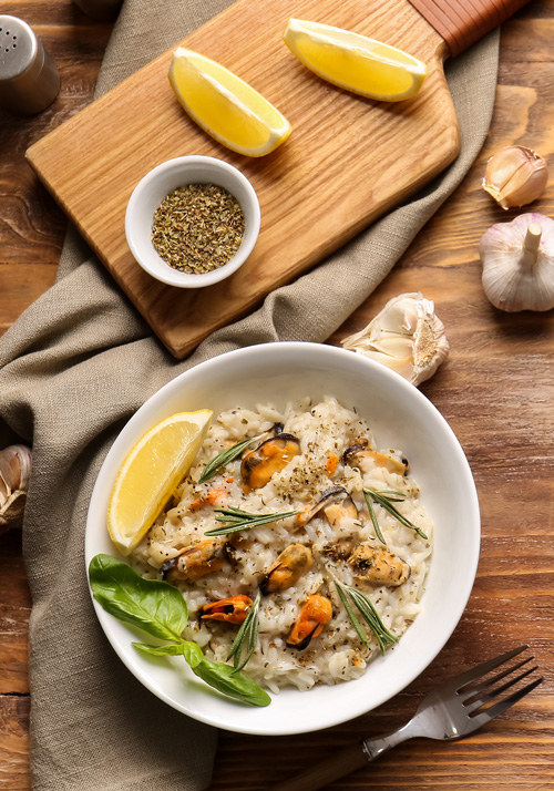 Risotto with mussel meats